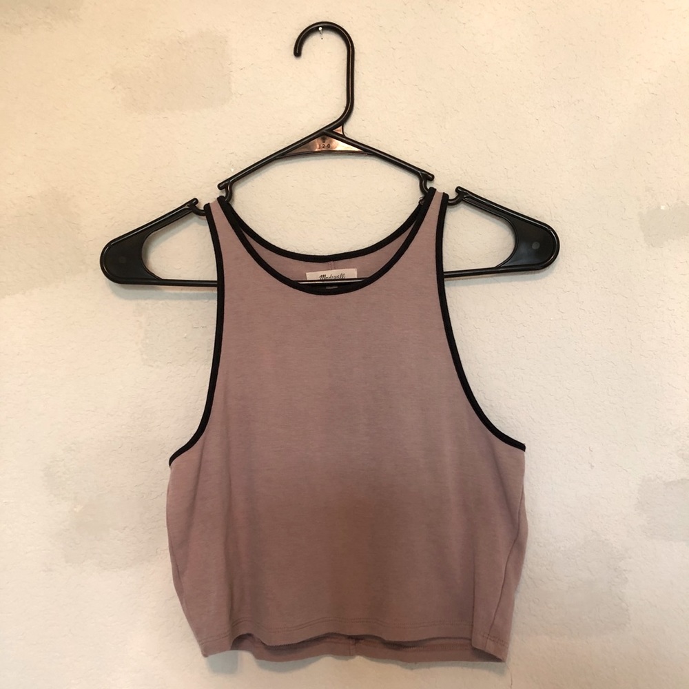 Madewell High-Neck Cropped Tank, pink & navy